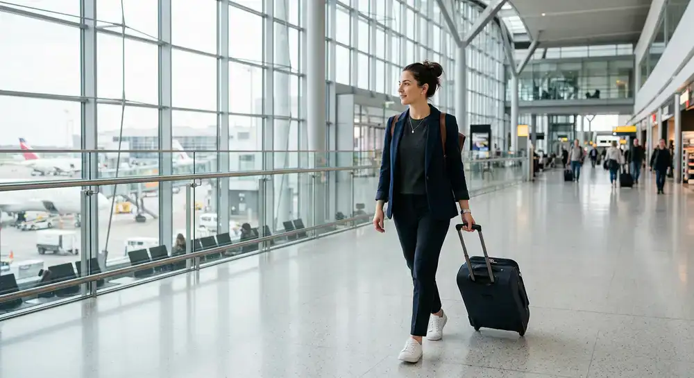 Reiziger met bagage op een moderne luchthaven